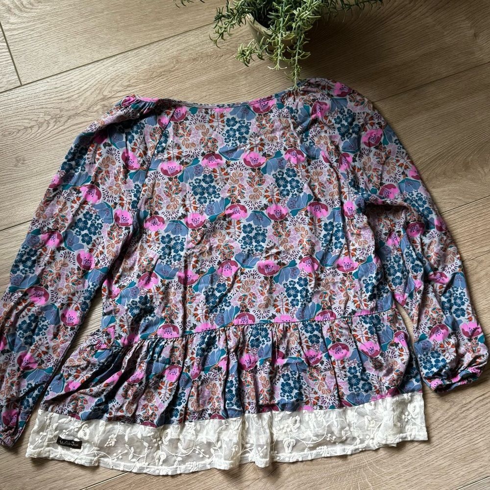 LIKE NEW MATILDA JANE MULTICOLOR FLORAL AND LACEY BLOUSE SIZE WOMEN’S MEDIUM - Picture 11 of 11